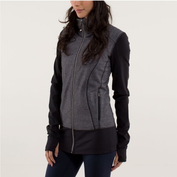 Lululemon Nice Asana herringbone Gray and Black Zip-Up Jacket size 2-4 - Picture 3 of 10